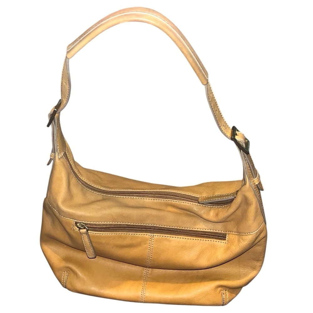 STONE MOUNTAIN tan Pebble Leather Baguette Purse
